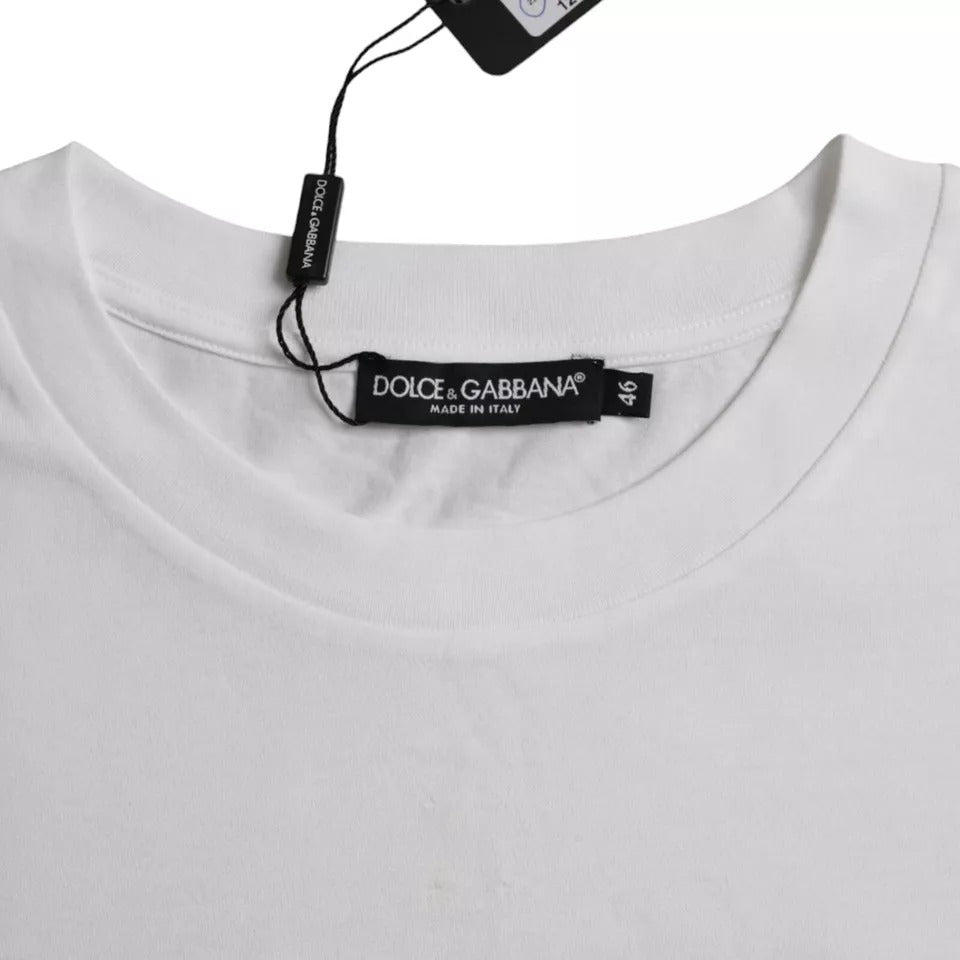 تي شيرت دولتشي آند غابانا أبيض من القطن برقبة دائرية وأكمام قصيرة
