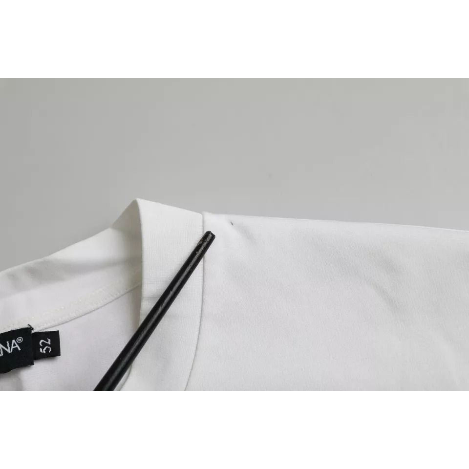 تي شيرت دولتشي آند غابانا أبيض بياقة دائرية وأكمام قصيرة