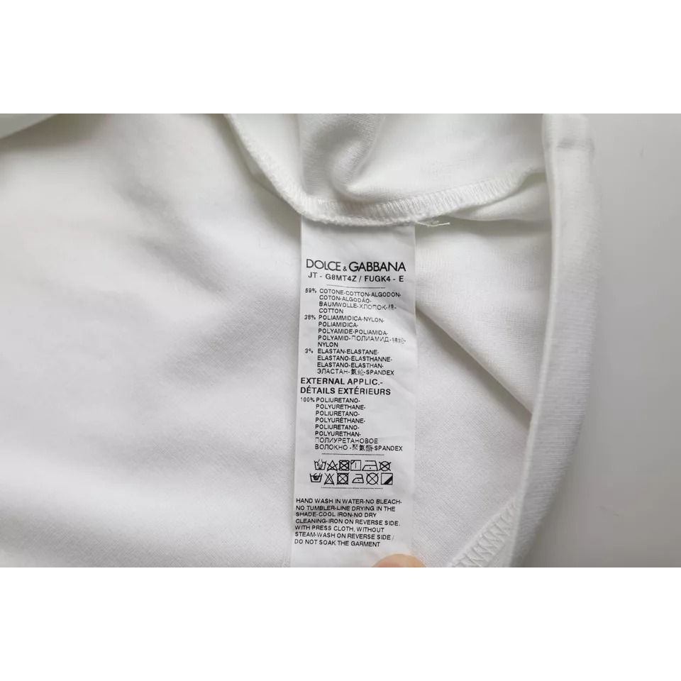 تي شيرت دولتشي آند غابانا أبيض بياقة دائرية وأكمام قصيرة