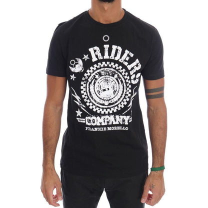 Frankie Morello Black Cotton RIDERS Crewneck T-Shirt