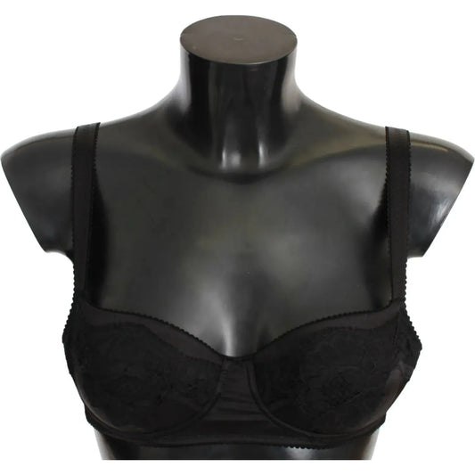 Dolce & Gabbana Black Silk Lace Balconcino Bra Underwear Dolce & Gabbana Dark Slate Gray