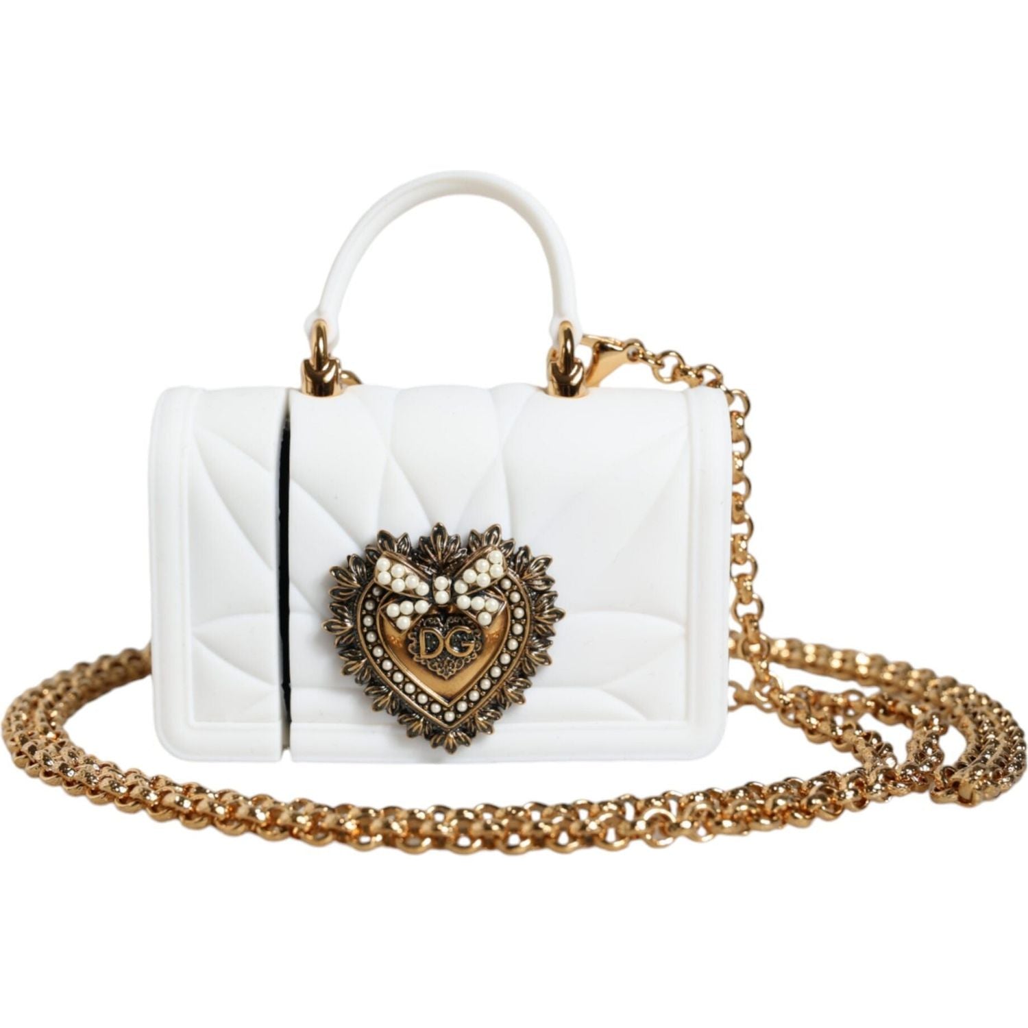 غطاء سيليكون أبيض من دولتشي آند غابانا على شكل قلب لحقيبة اليد وحافظة سماعات إيربود