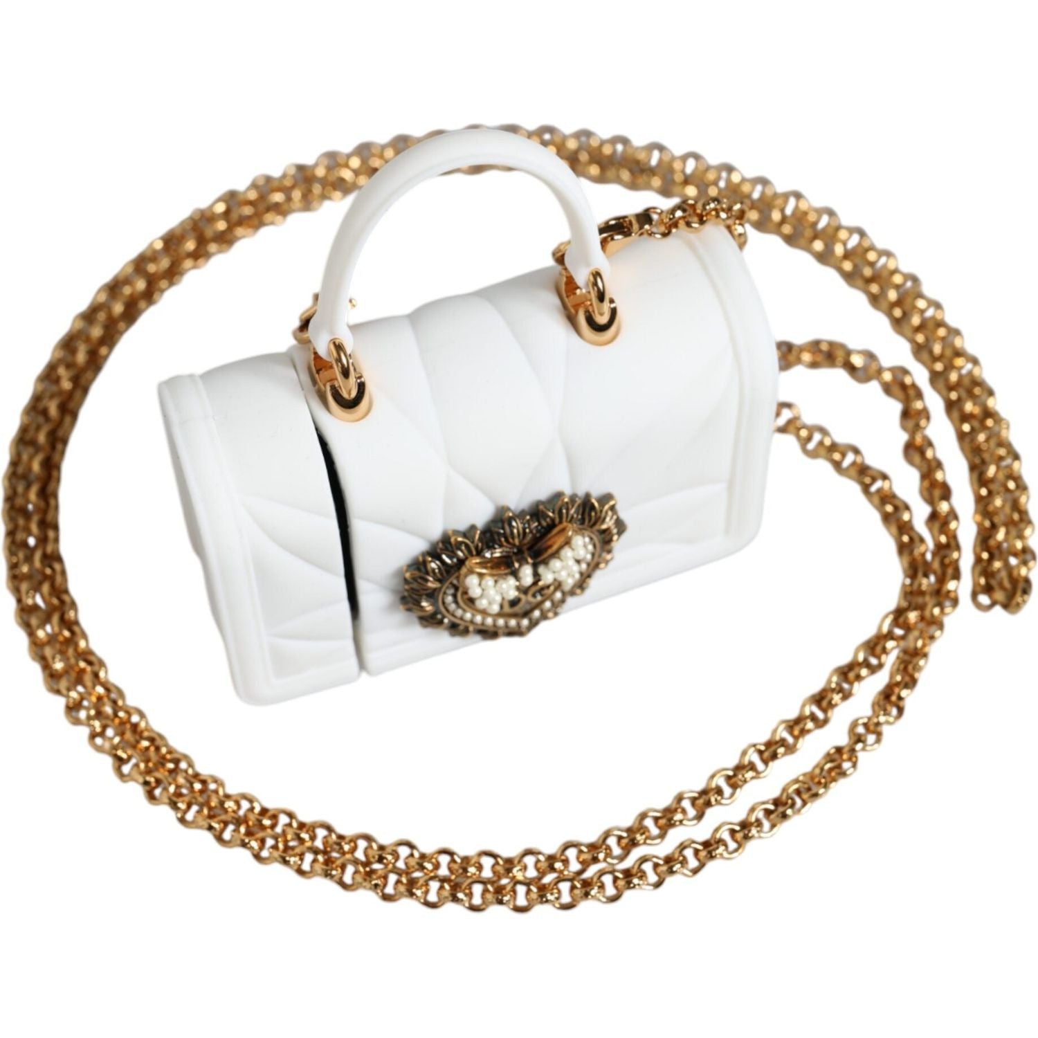 غطاء سيليكون أبيض من دولتشي آند غابانا على شكل قلب لحقيبة اليد وحافظة سماعات إيربود