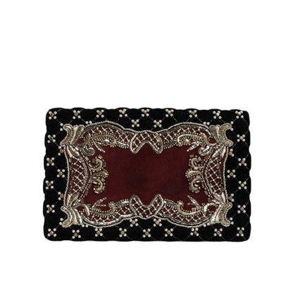 Dolce & Gabbana Bordeaux Black Velvet Gold Frame Clutch Evening Purse Bag