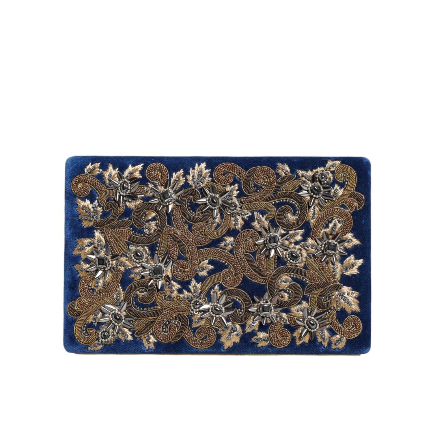 Dolce & Gabbana Blue Velvet Gold Frame Clutch Evening Party Purse Bag