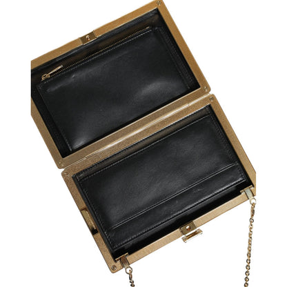 Dolce & Gabbana Brown Leather Gold Frame Clutch Mini Crossbody Bag