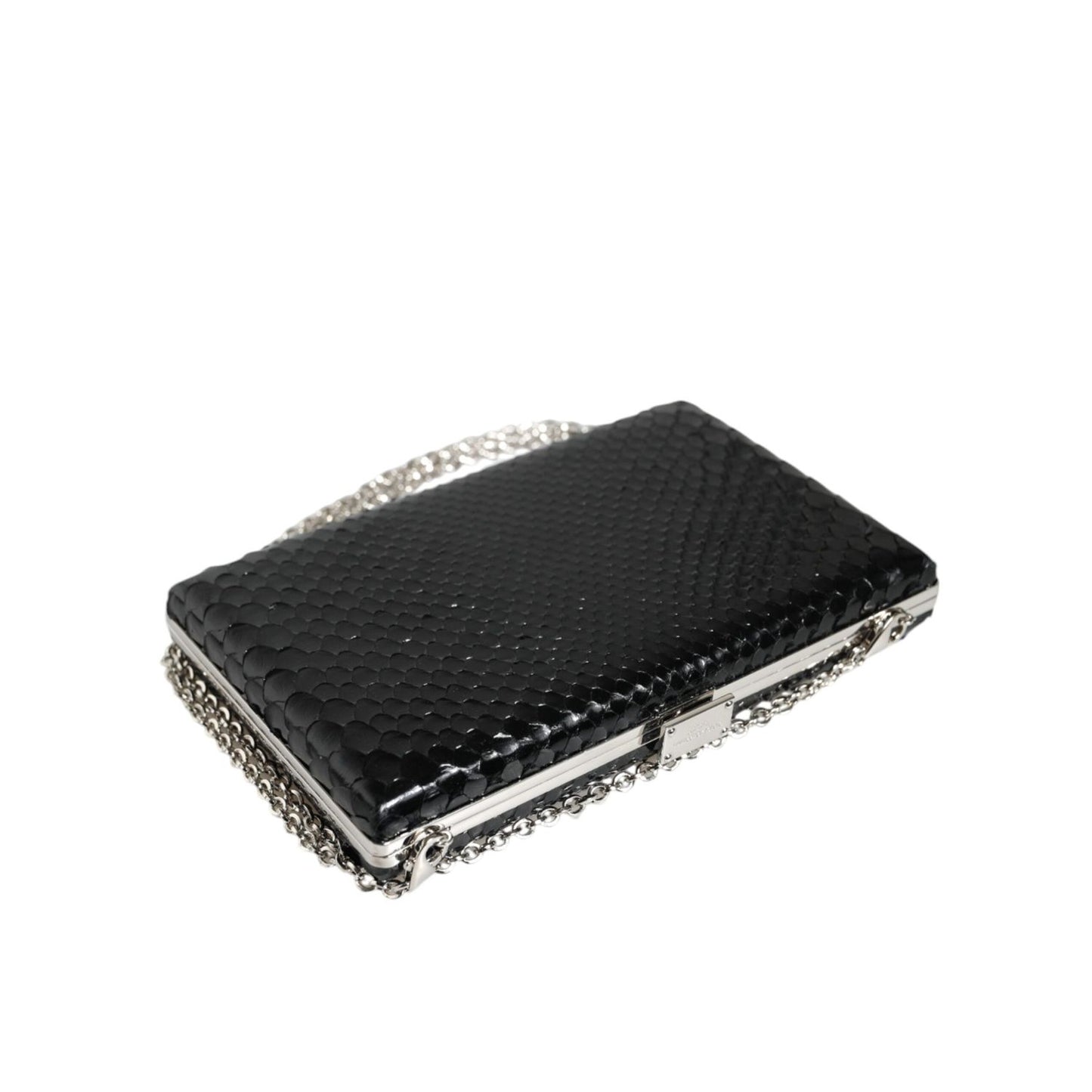 Dolce & Gabbana Black Leather Silver Frame Clutch Mini Crossbody Bag