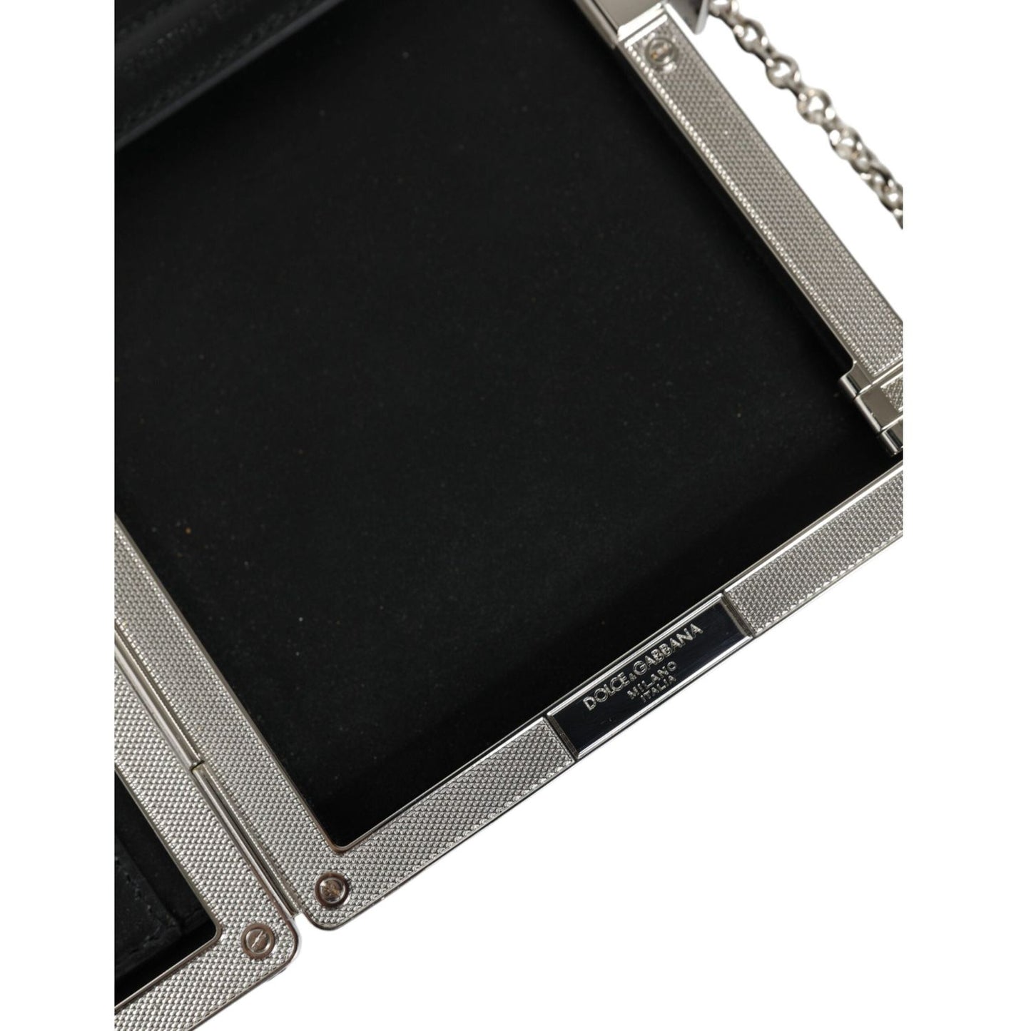 Dolce & Gabbana Black Leather Silver Frame Clutch Mini Crossbody Bag