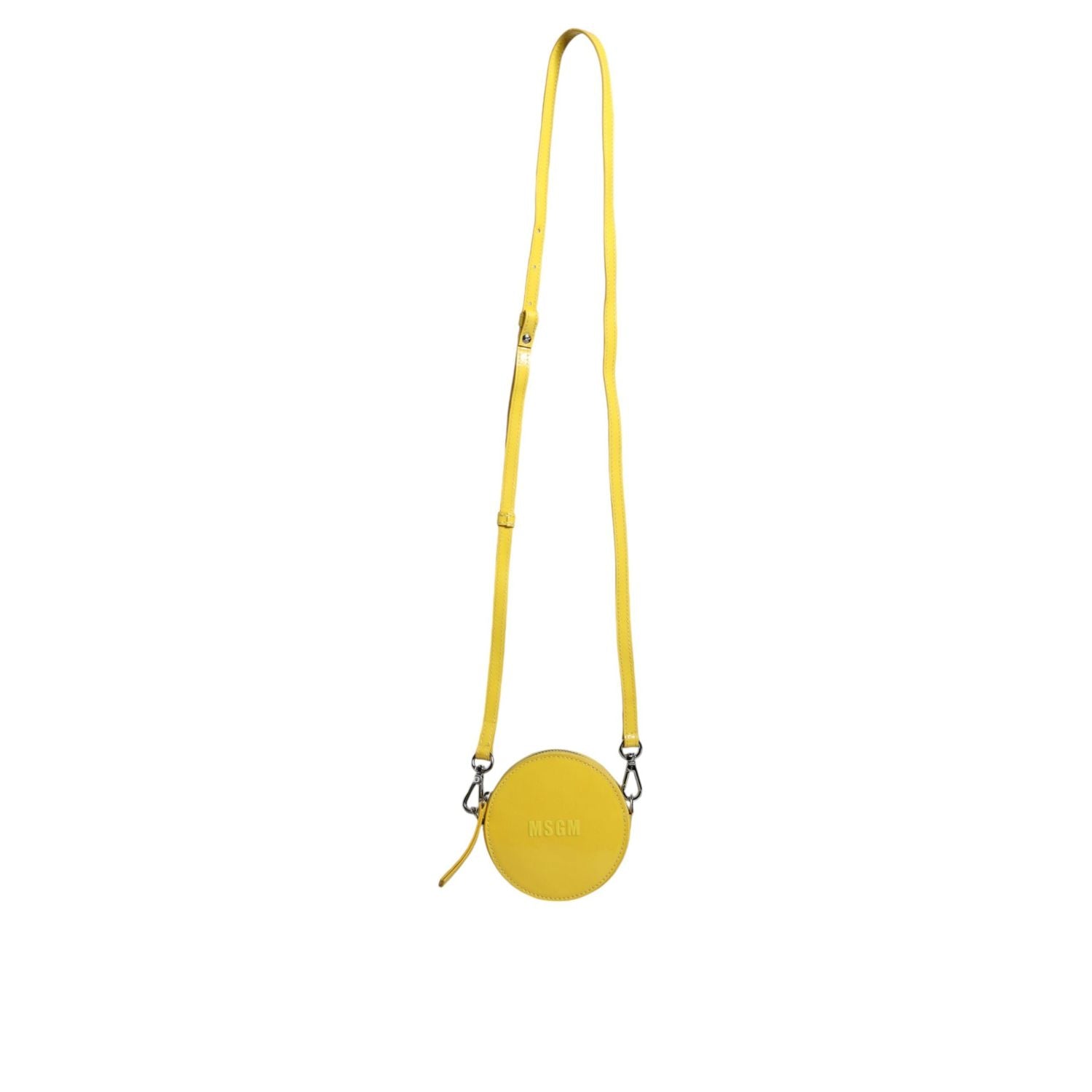 MSGM Yellow Leather Logo Crossbody Sling Shoulder Round Bag