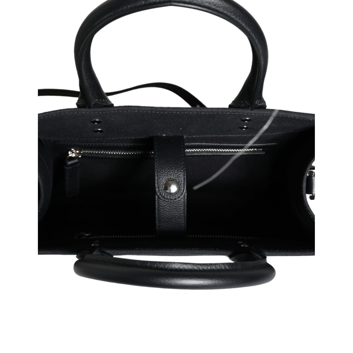 Versace Black Top Handle Canvas Leather Logo Crossbody Tote Bag