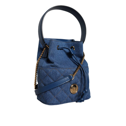 Versace Blue Quilted Denim Leather Crossbody Shoulder Bag