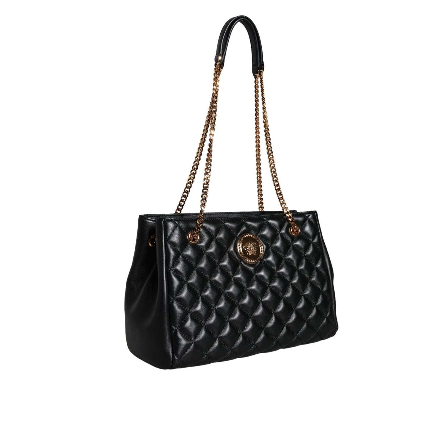 Versace Black Quilted Nappa Leather Shoulder Chain Strap Bag