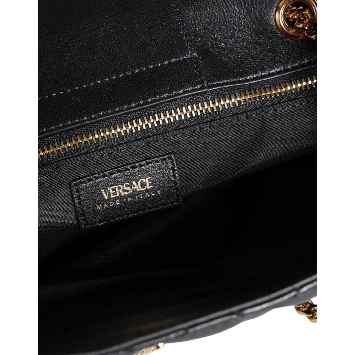 Versace Black Quilted Nappa Leather Shoulder Chain Strap Bag