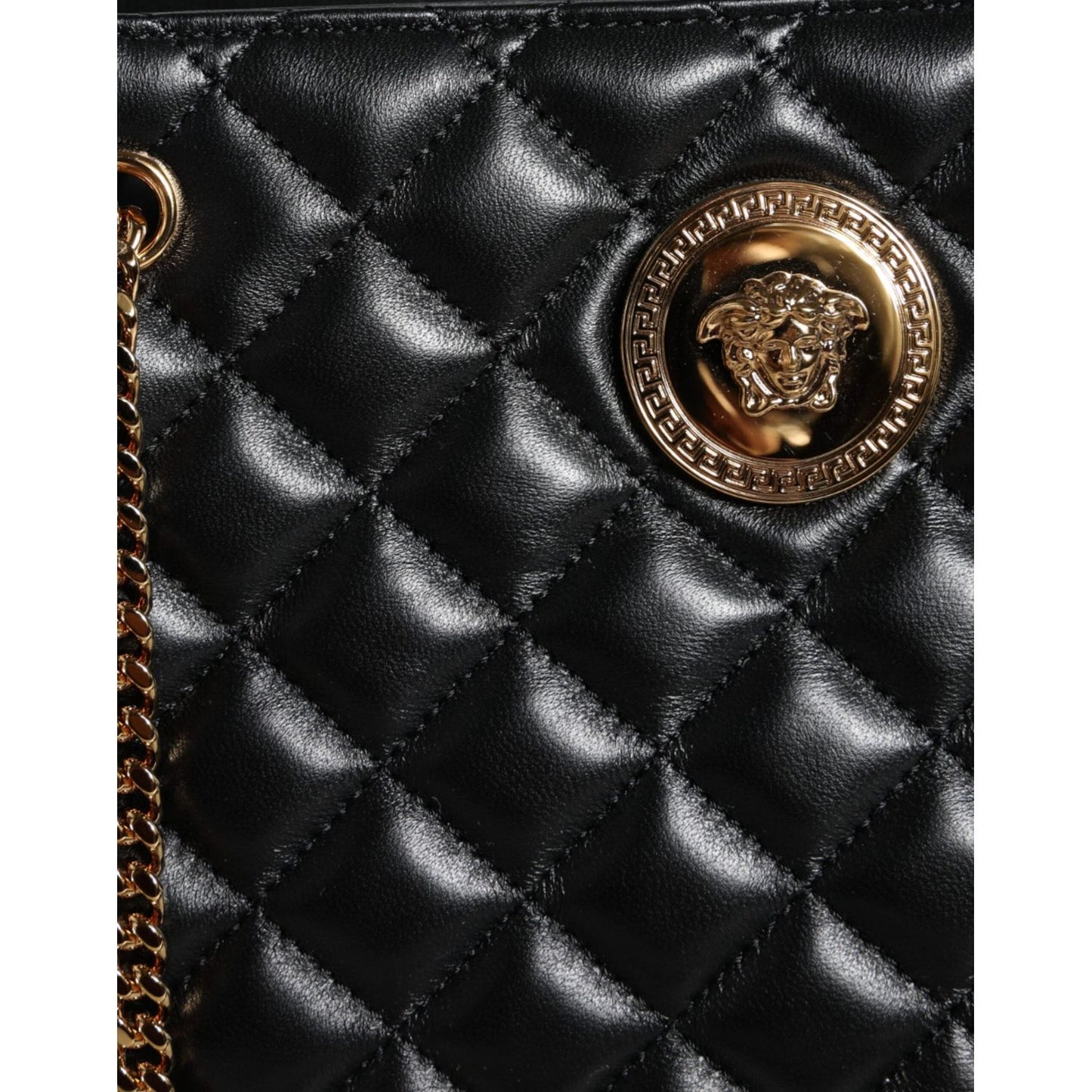 Versace Black Quilted Nappa Leather Shoulder Chain Strap Bag