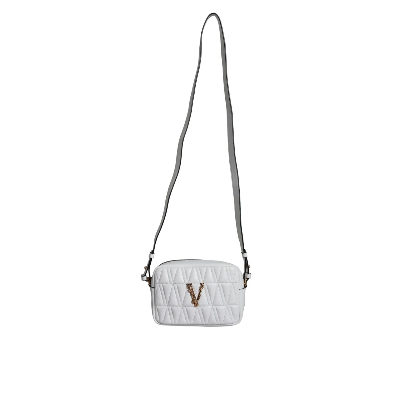 Versace White Quilted Nappa Leather Crossbody Shoulder Bag