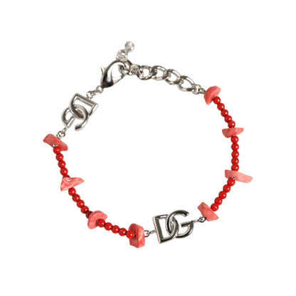 Dolce & Gabbana Silver Tone Brass Beaded Resin DG Logo Chain Bracelet Bracelet