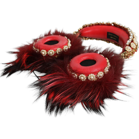 Dolce & Gabbana Red Gold Crystal Fur Headset Audio AUX Headphones Dolce & Gabbana Dark Salmon