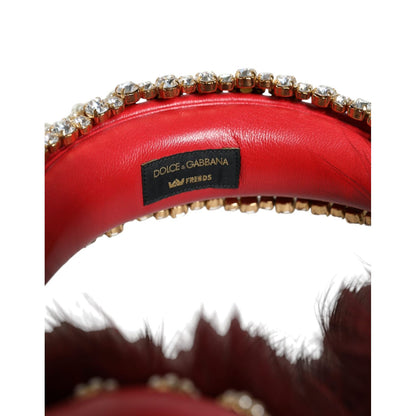 Dolce & Gabbana Red Gold Crystal Fur Headset Audio AUX Headphones