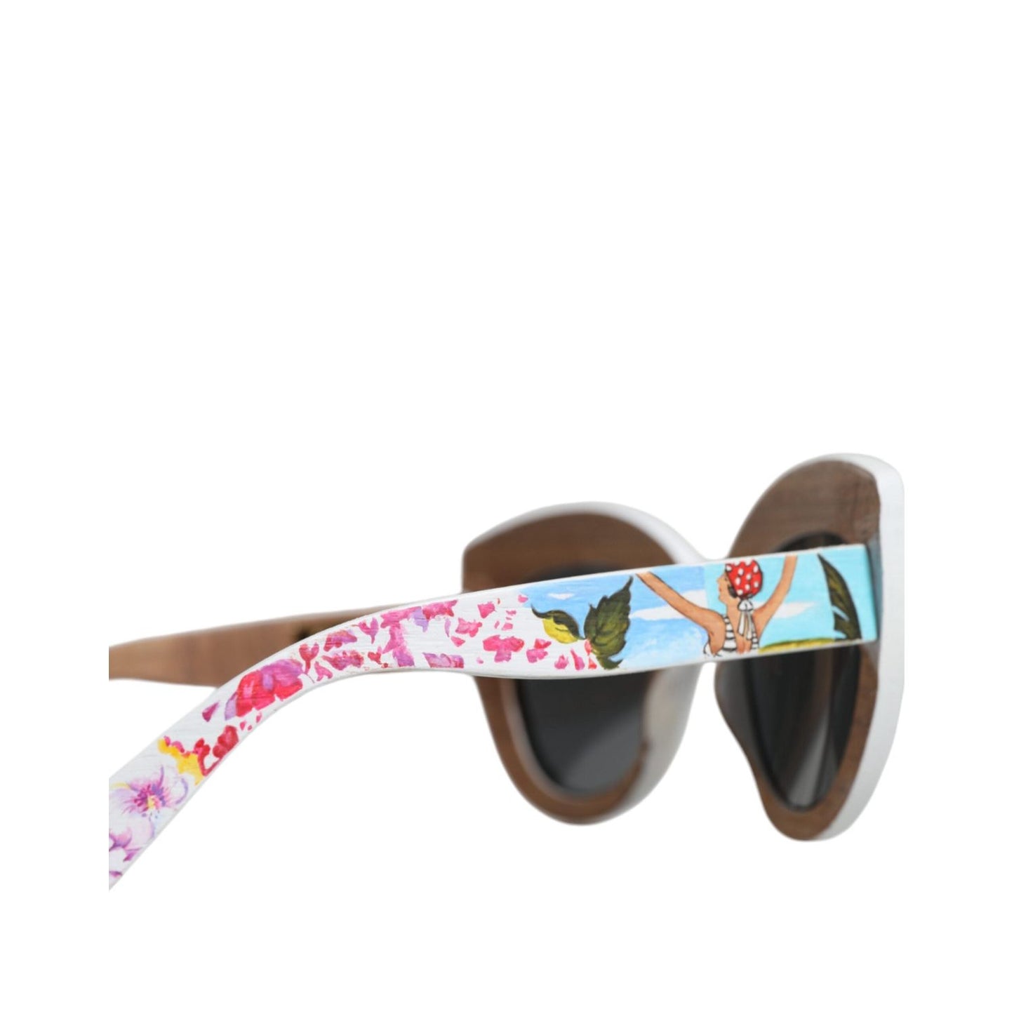 Dolce & Gabbana Multicolor Wood Crystal Brass Frame Floral Hand Paint Sunglasses
