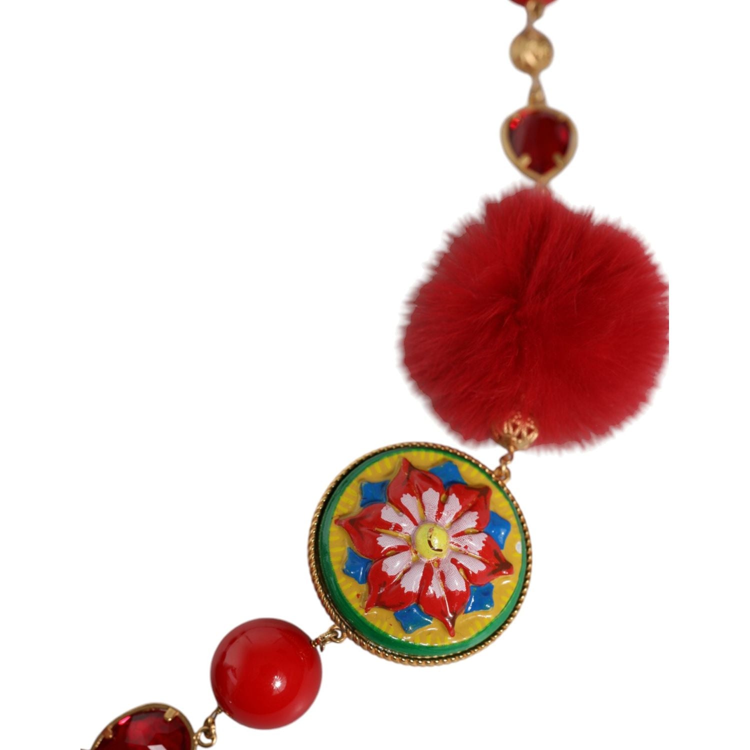 حزام توررو من دولتشي آند غابانا مصنوع من الذهب والنحاس والفراء الأحمر والكريستال