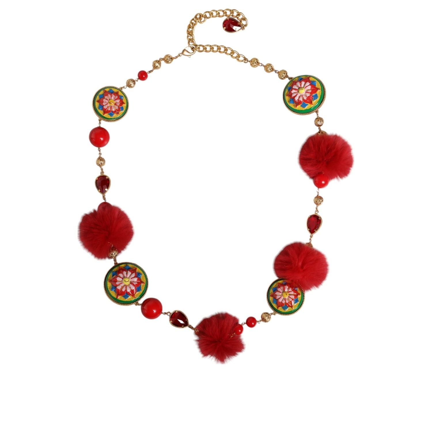 حزام توررو من دولتشي آند غابانا مصنوع من الذهب والنحاس والفراء الأحمر والكريستال