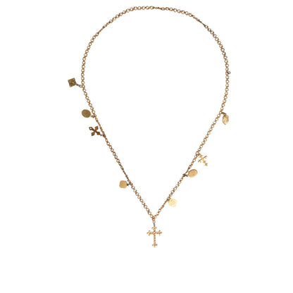 Dolce & Gabbana Gold Tone Brass Chain Religious Cross Pendant Necklace