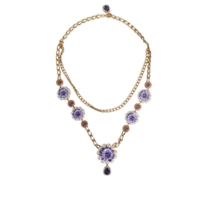 Dolce & Gabbana Gold Tone Floral Crystals Embellished Layered Necklace