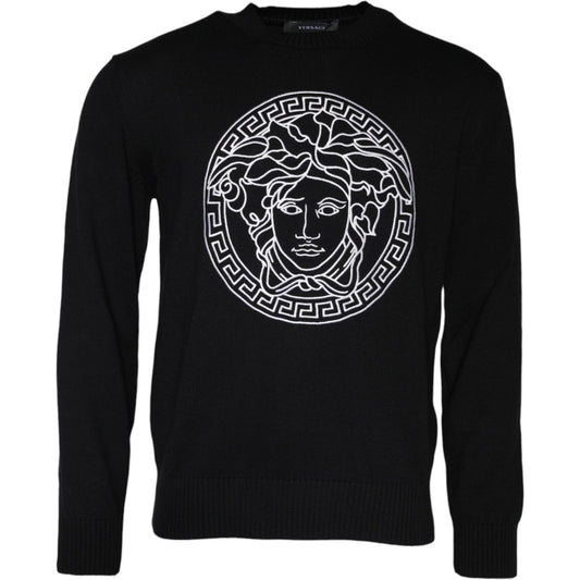 Versace Black Medusa Embroidery Crew Neck Pullover Sweater Versace Black