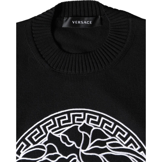 Versace Black Medusa Embroidery Crew Neck Pullover Sweater Versace Black