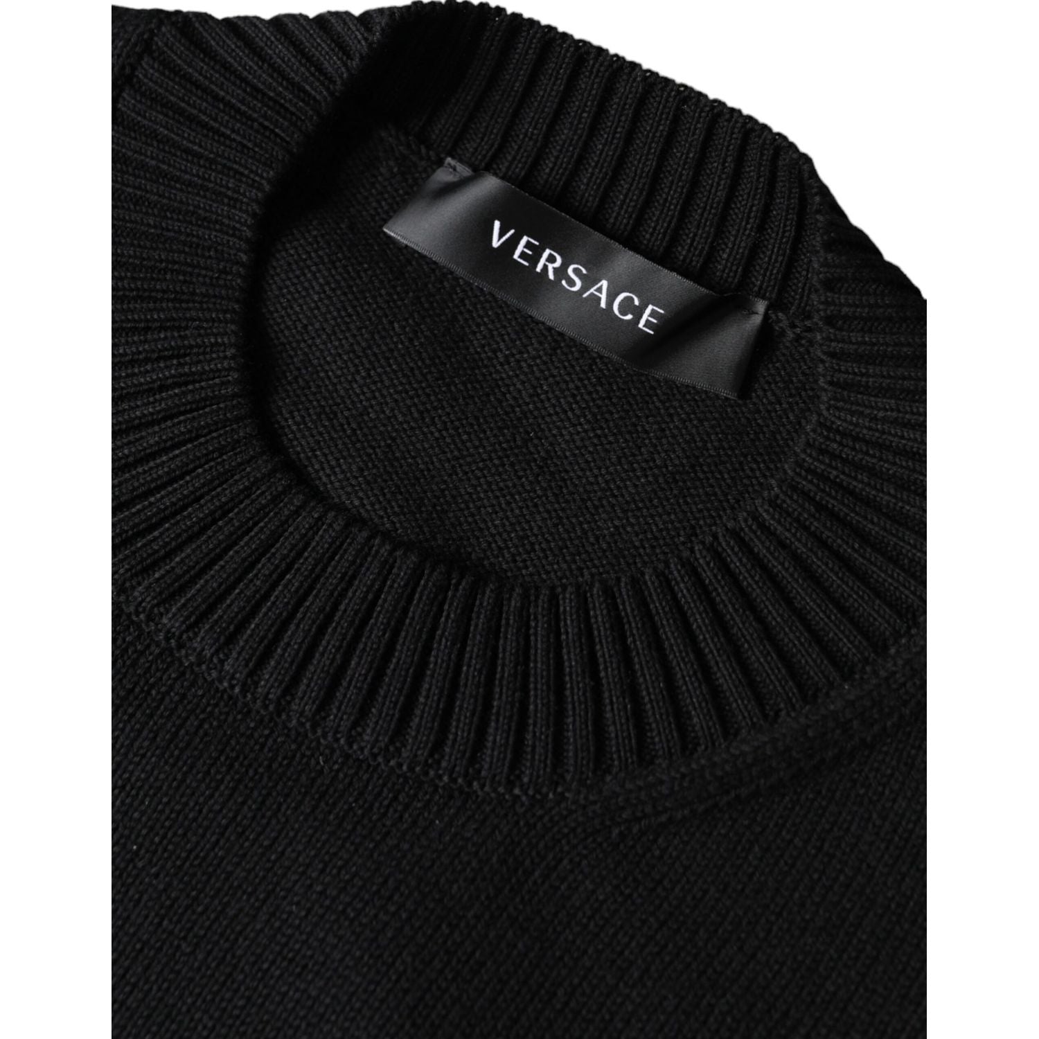 Versace Black Medusa Embroidery Crew Neck Pullover Sweater