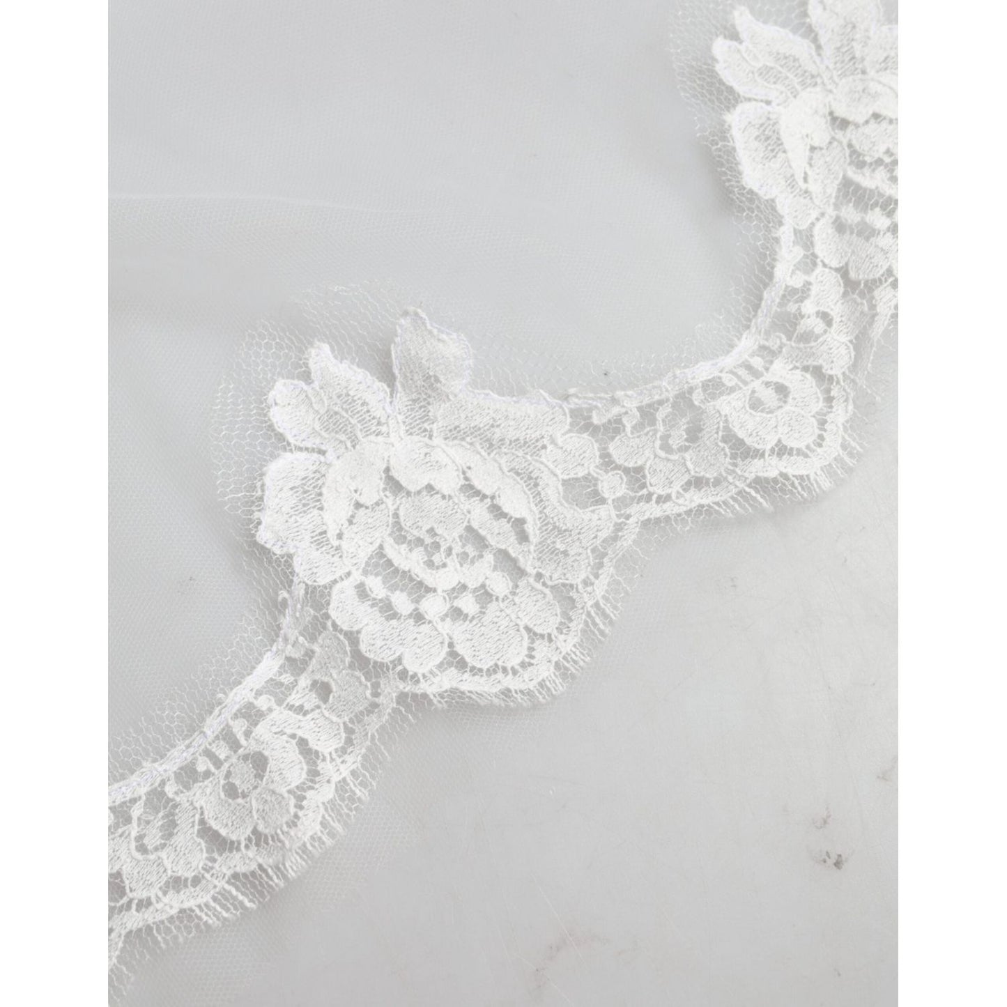 Dolce & Gabbana White Floral Lace Nylon Floor Length Wedding Veil