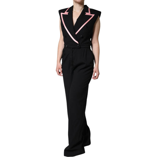 Dolce & Gabbana Black Wool Blend Sleeveless Jumpsuit Dress Dolce & Gabbana Tan