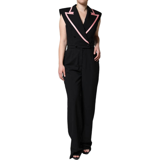 Dolce & Gabbana Black Wool Blend Sleeveless Jumpsuit Dress Dolce & Gabbana Tan