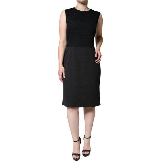 Dolce & Gabbana Black Cotton Sheath Knee Length Dress Dolce & Gabbana Black