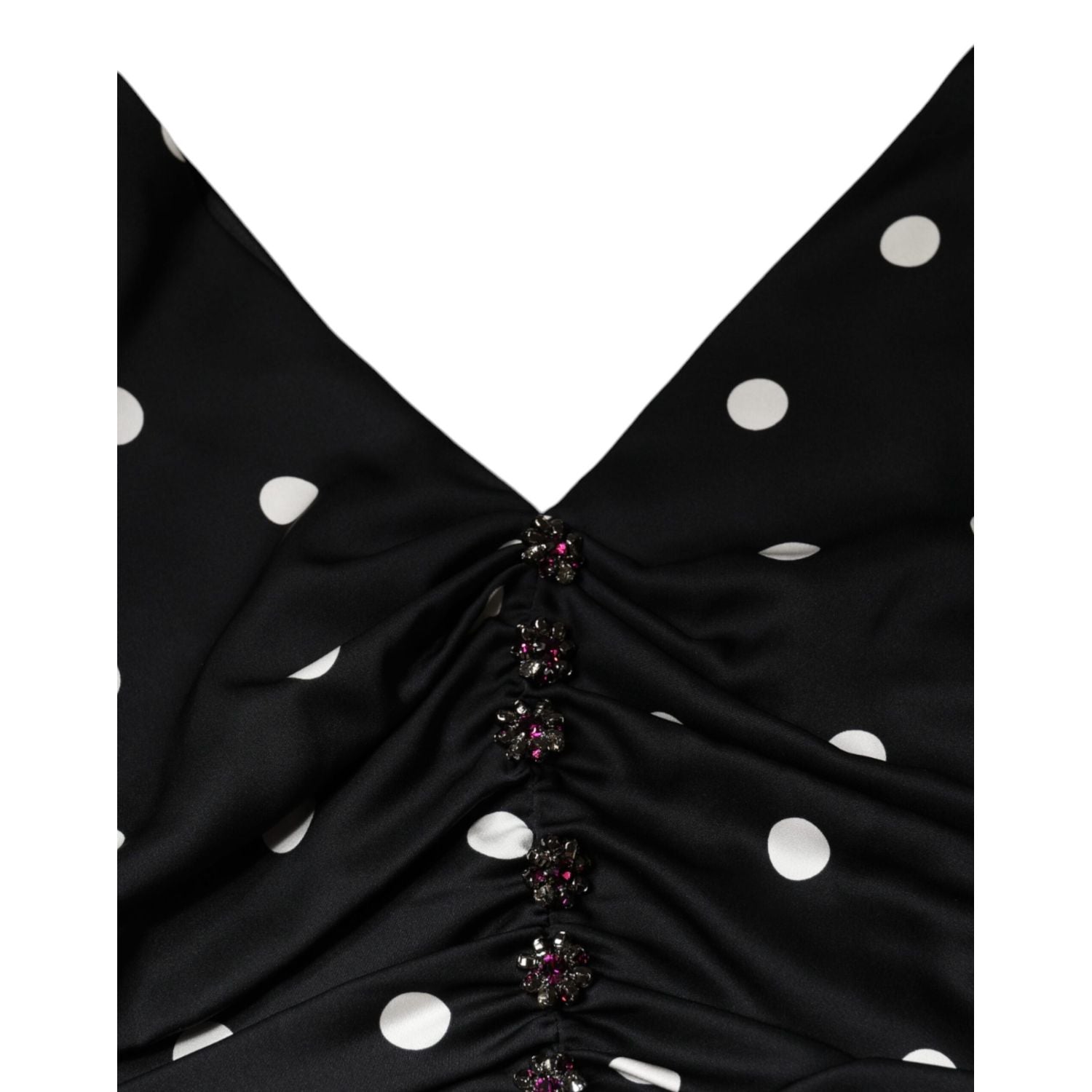 Dolce & Gabbana Black Silk Polka Dot V-neck Tassel Midi Dress