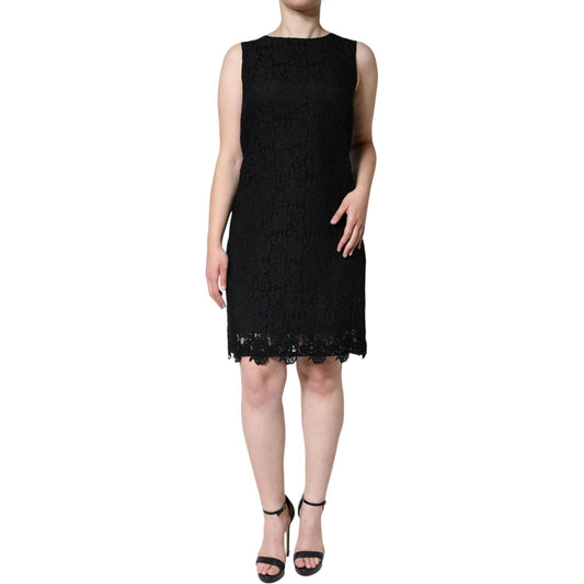 Dolce & Gabbana Black Floral Lace Sheath Sleeveless Mini Dress Dolce & Gabbana Black