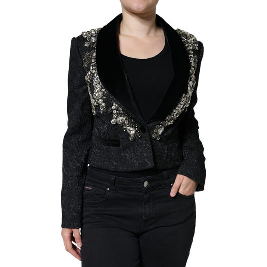 Dolce & Gabbana Black Jacquard Crystal Floral Jacket Blazer Dolce & Gabbana Black
