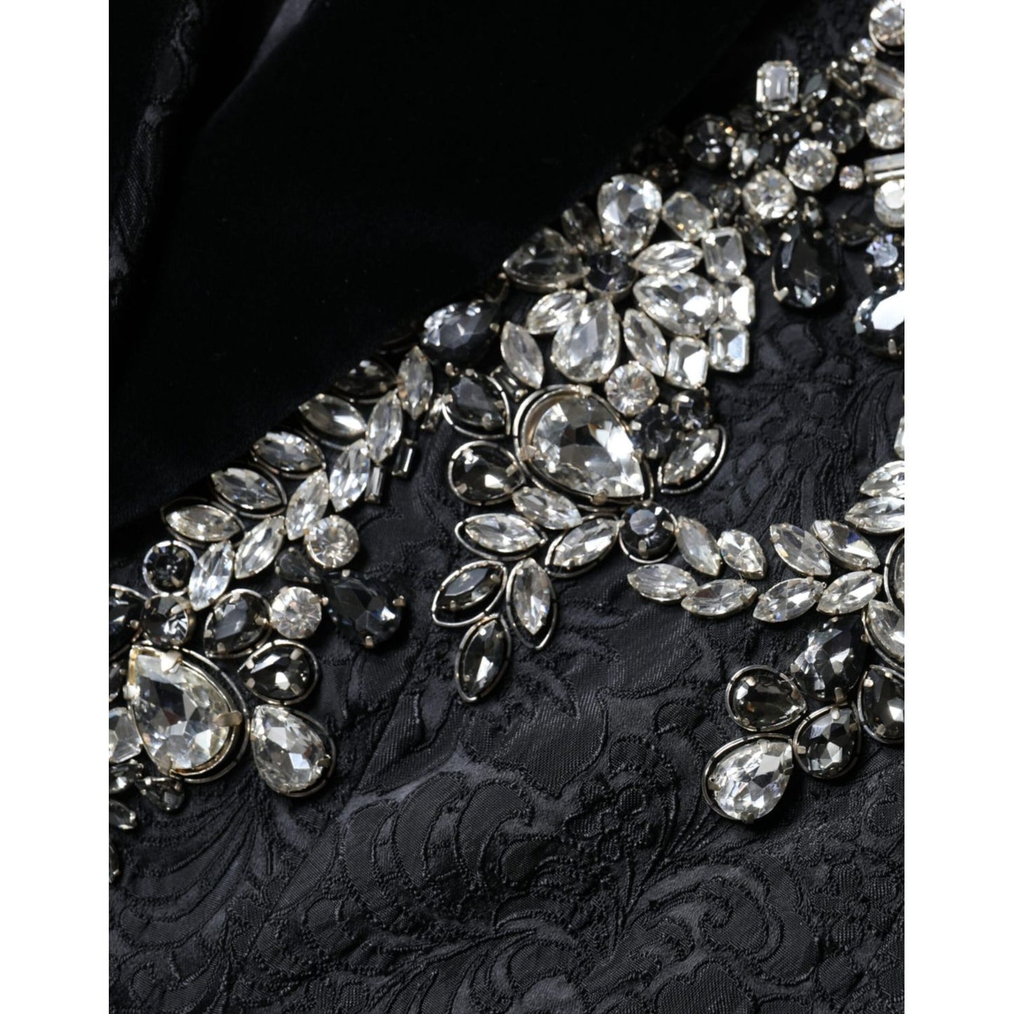 Dolce & Gabbana Black Jacquard Crystal Floral Jacket Blazer