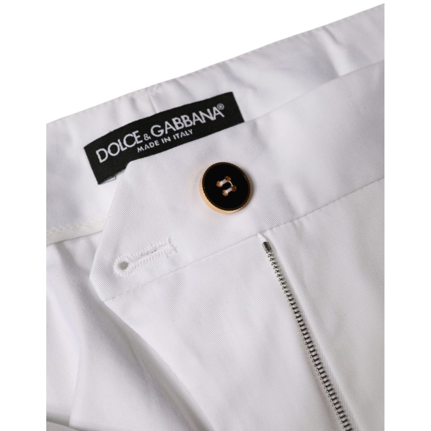 Dolce & Gabbana White Cotton Mid Waist Tapered Denim Jeans