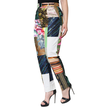 Dolce & Gabbana Multicolor Patchwork Jacquard High Waist Pants
