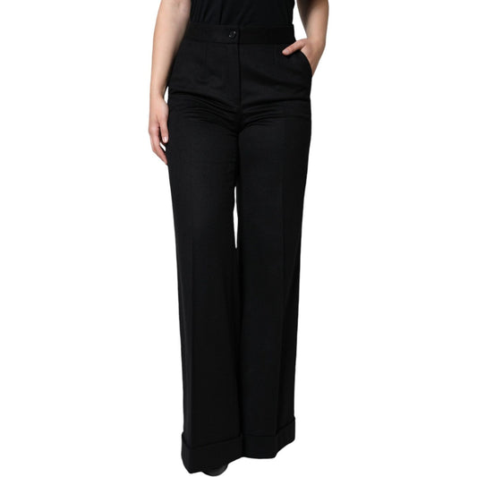Dolce & Gabbana Black Cashmere Mid Waist Women Boot Cut Pants Dolce & Gabbana Black