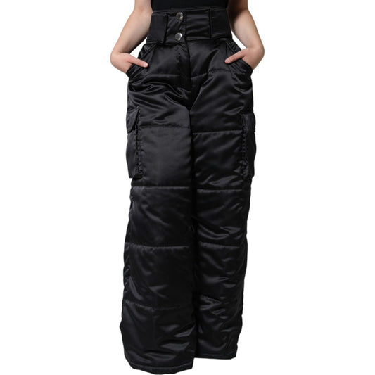 Dolce & Gabbana Black Quilted High Waist Women Boot Cut Pants Dolce & Gabbana Black