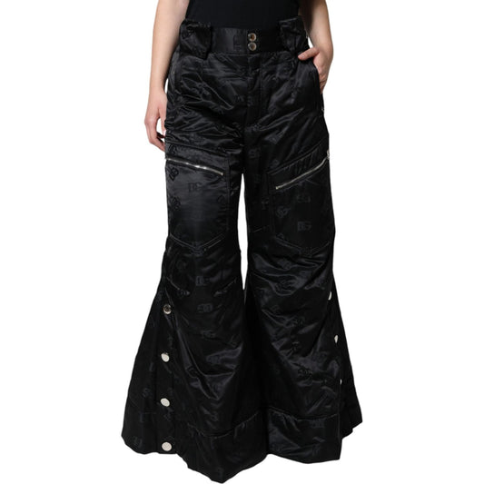 Dolce & Gabbana Black Quilted High Waist Women Wide Leg Pants Dolce & Gabbana Black