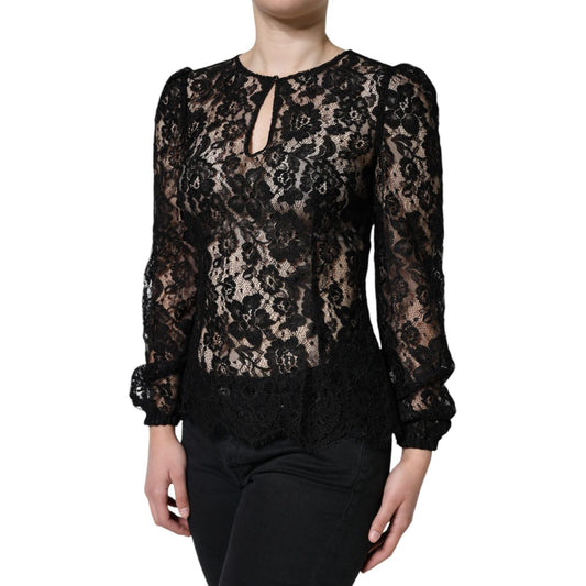 Dolce & Gabbana Black Floral Lace See Through Long Sleeve Top Dolce & Gabbana Black