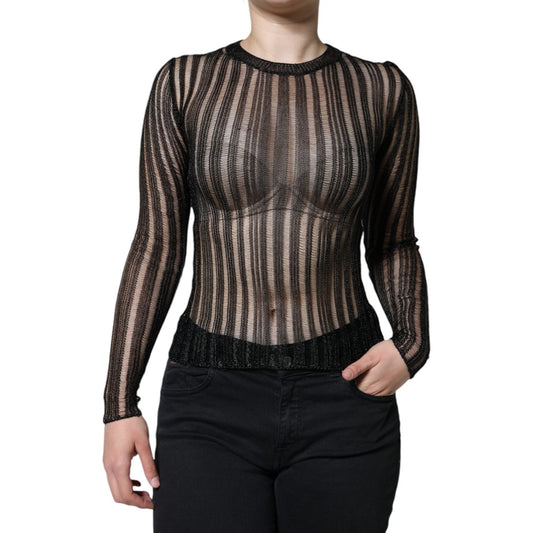 Dolce & Gabbana Black Stripe See Through Long Sleeves Top Dolce & Gabbana Black