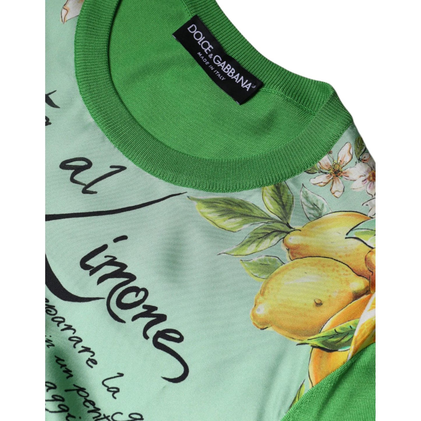 Dolce & Gabbana Green Silk Granita Al Limone Long Sleeves Sweater