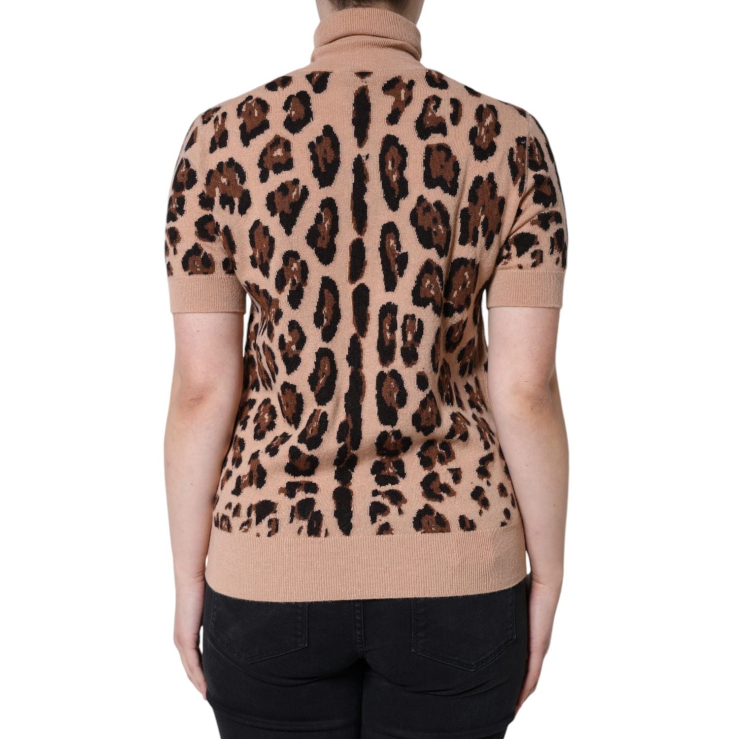 Dolce & Gabbana Beige Leopard Print Wool Turtleneck Top