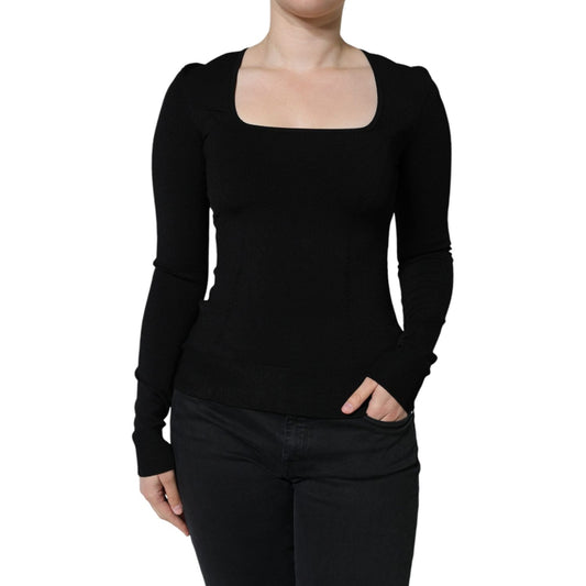 Dolce & Gabbana Black Long Sleeves Blouse Square Neck Top Dolce & Gabbana Black