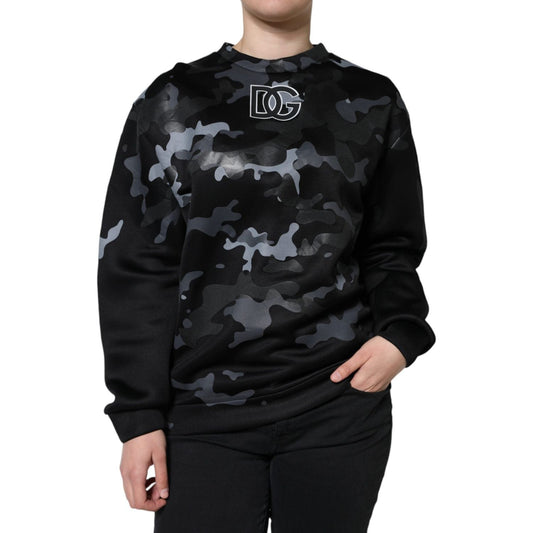 Dolce & Gabbana Black Camouflage Round Neck Sweatshirt Sweater Dolce & Gabbana Black