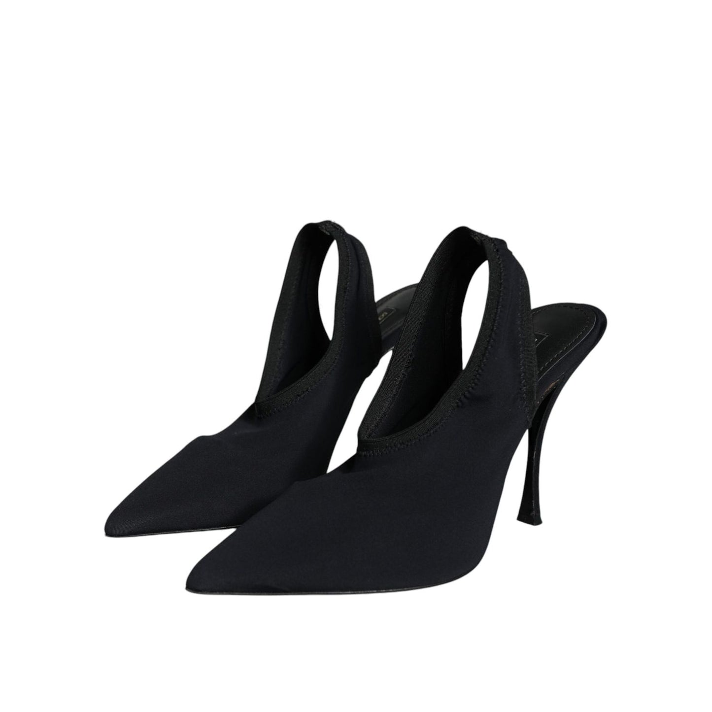 Dolce & Gabbana Black Jersey Stretch Heels Slingback Shoes